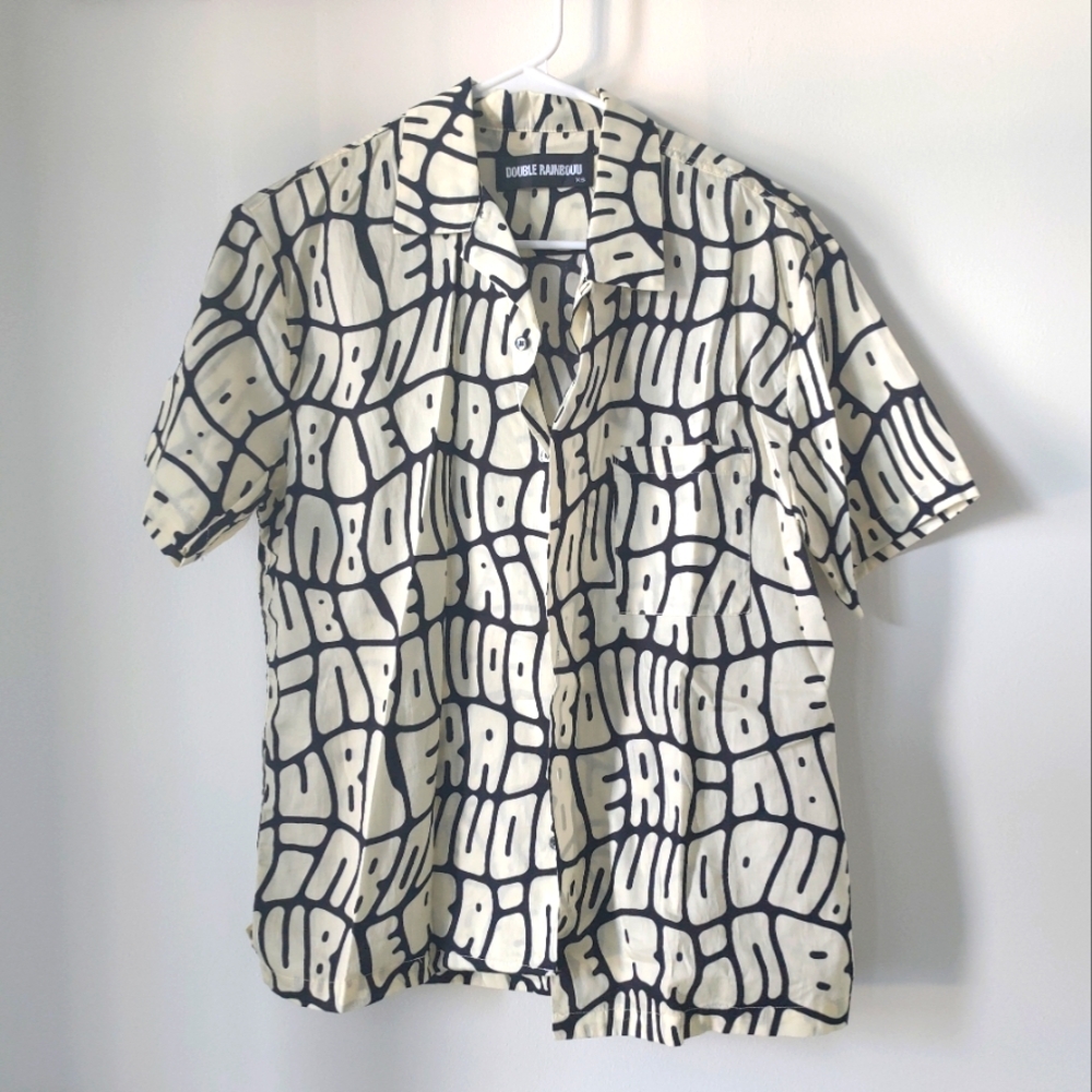 Double Rainbow button down shirt, black and white - XS